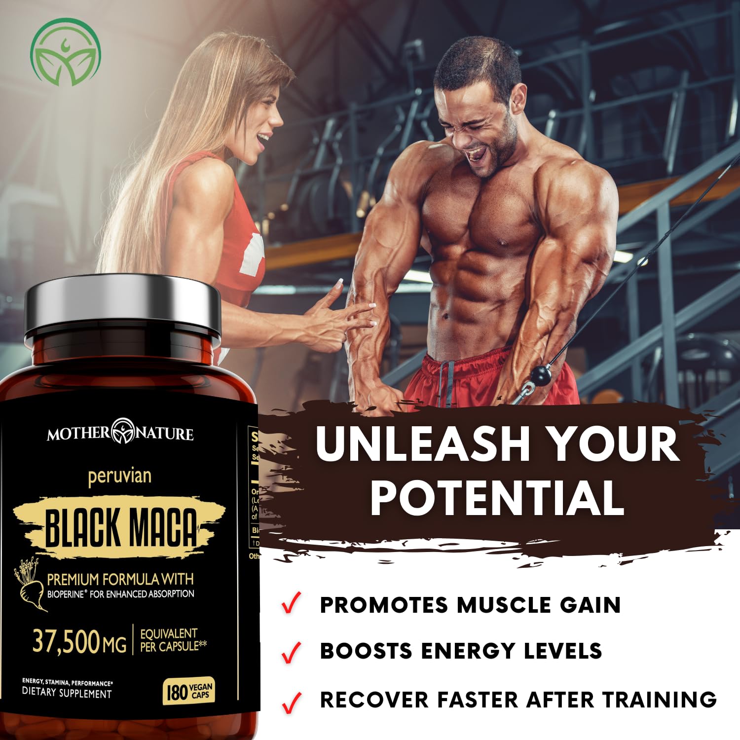 Mother Nature Organics Black Maca active lifestyle energy focus.