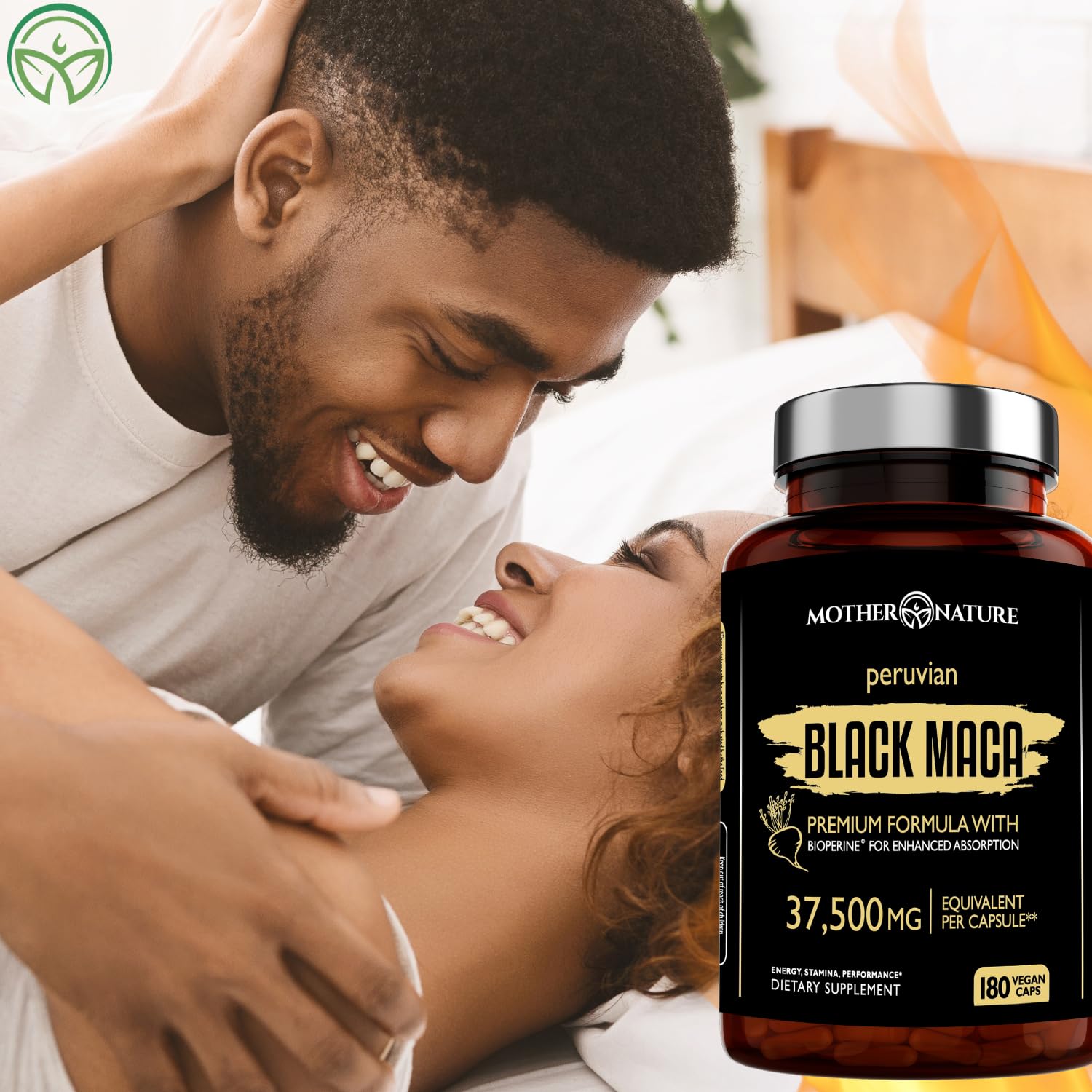 Mother Nature Organics Black Maca capsules 180-count bottle.