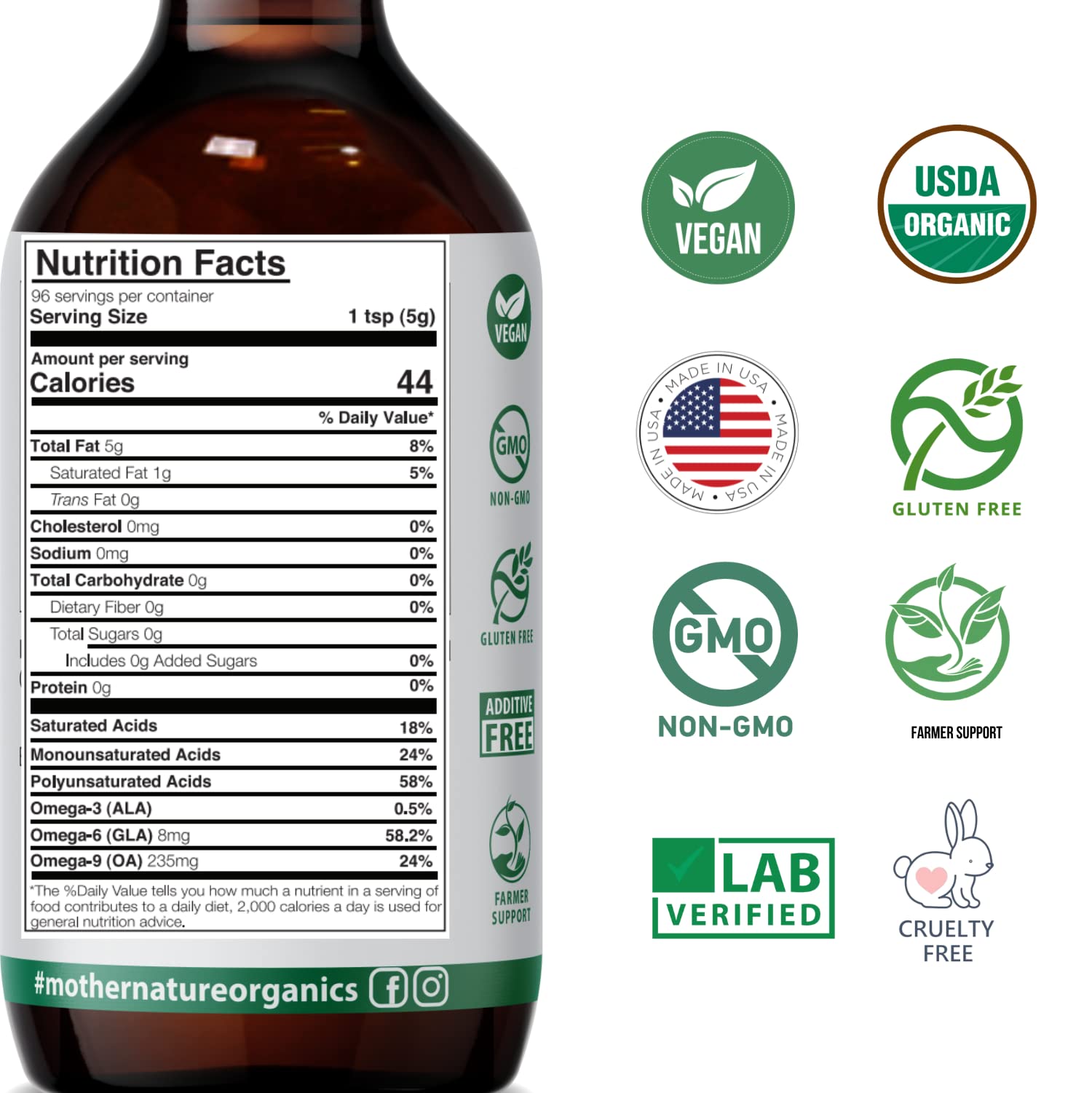 Mother Nature Organics Black Seed Oil glass bottle signals purity and storage quality