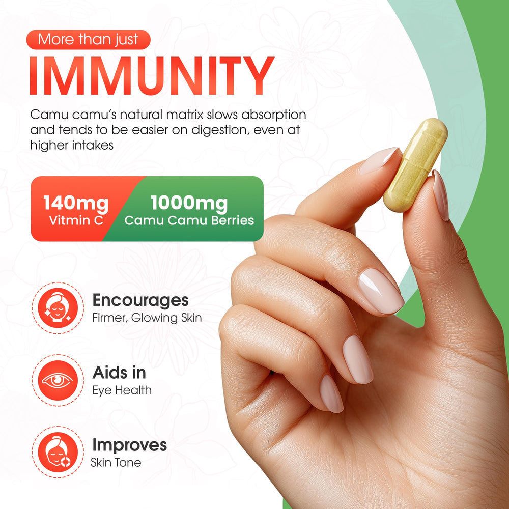 Mother Nature Organics Camu Camu capsules close-up highlighting vegan capsules