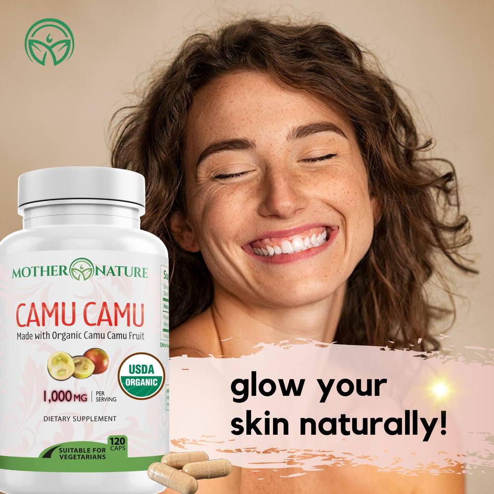 Mother Nature Organics vegan Camu Camu capsules in packaging