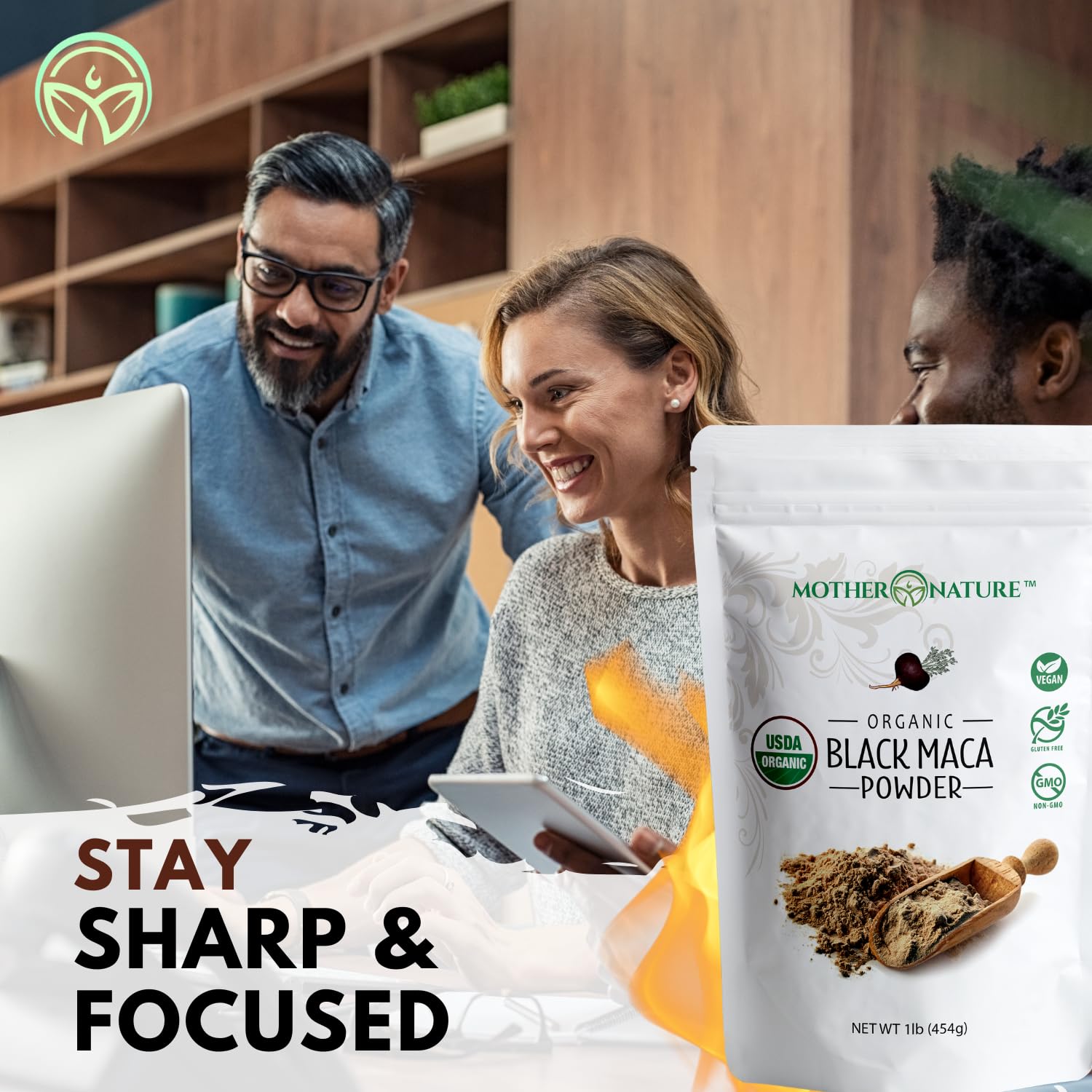 Mother Nature Organics Maca Powder in shake glass for post workout recovery