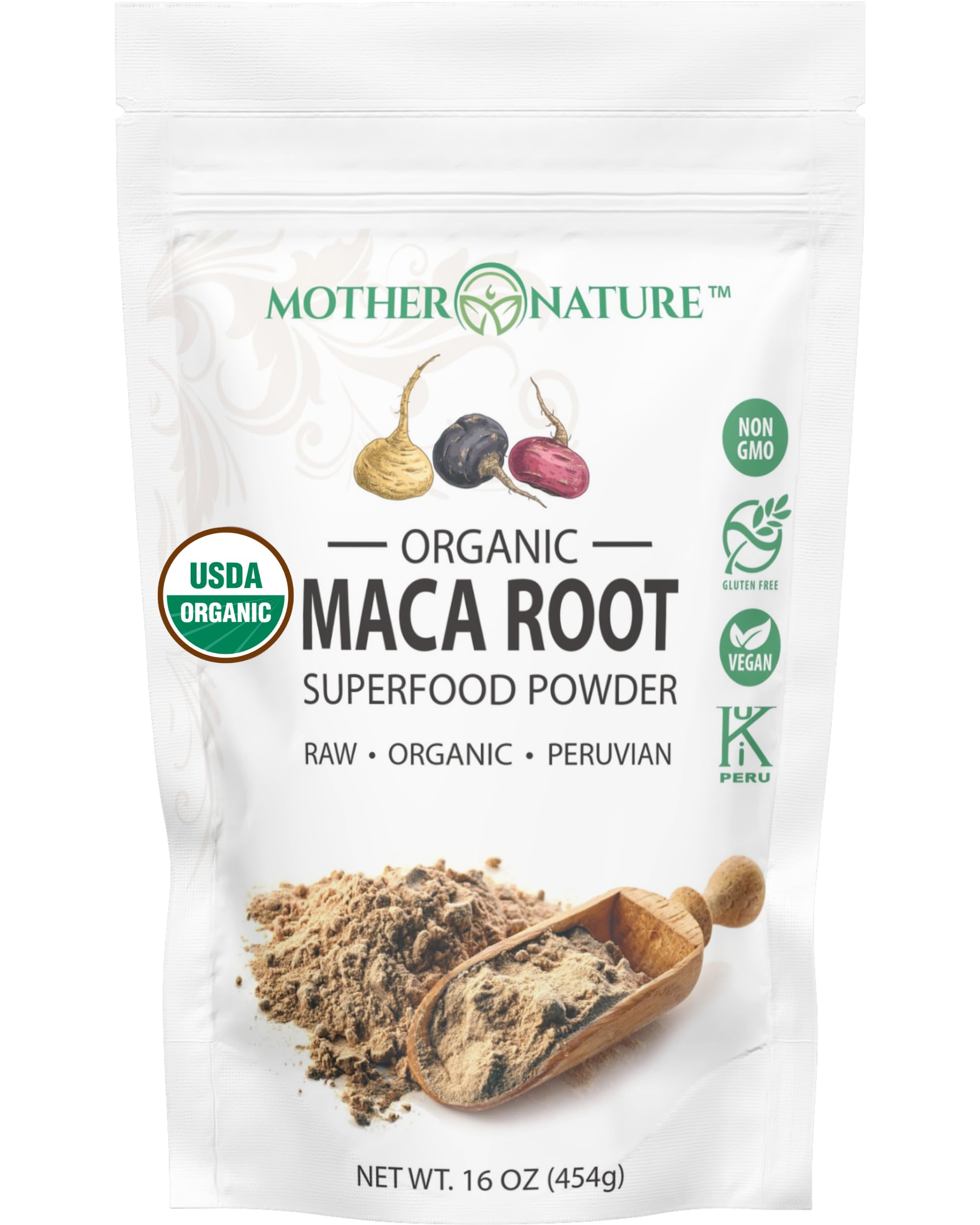 Mother Nature Organics maca powder tin for easy daily energy support