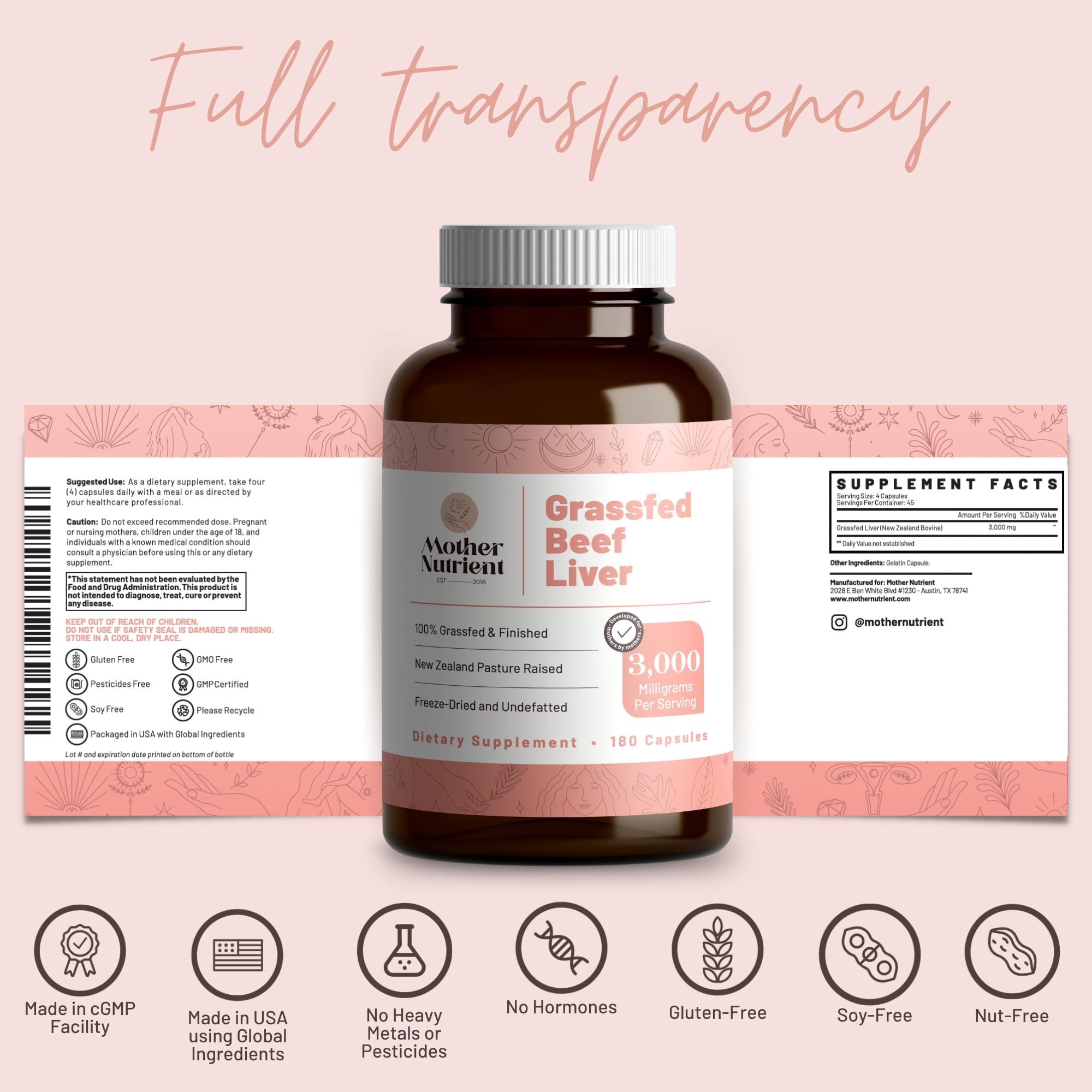 Mother Nutrient capsules arranged to convey energy and overall wellbeing potential.