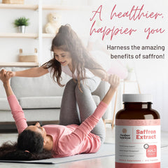 Mother Nutrient saffron capsules close-up for vegan, non-GMO daily use.