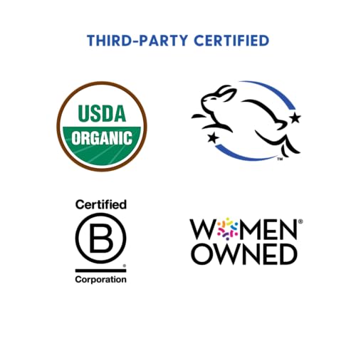 Packaging display communicates organic, cruelty-free, USA-made values.