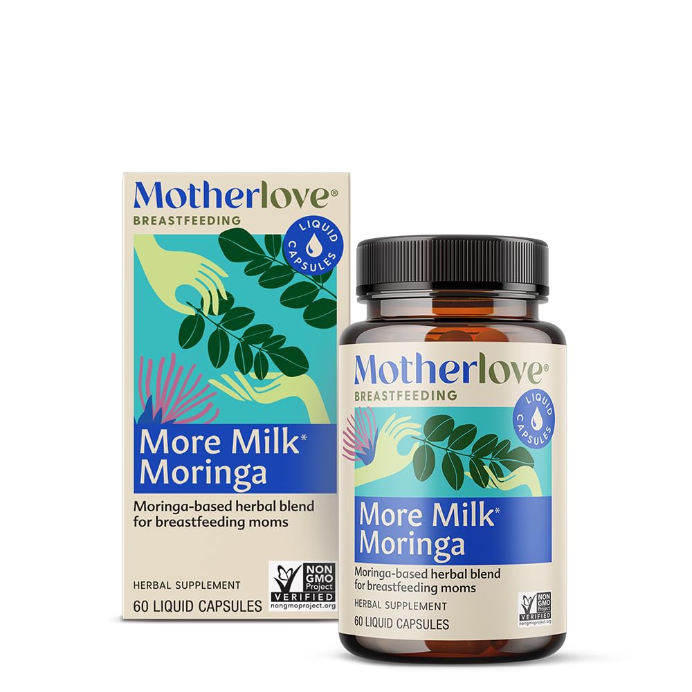 Motherlove More Milk Moringa bottle on shelf supports lactation convenience.