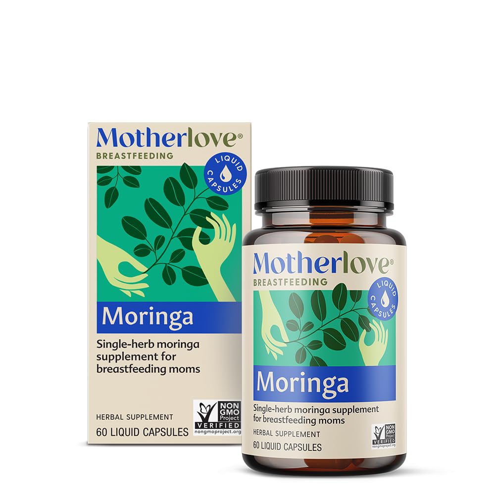 Motherlove Moringa bottle front with organic herbs for lactation support