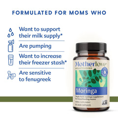 Motherlove Moringa bottle pour illustrating easy daily dosing for busy moms