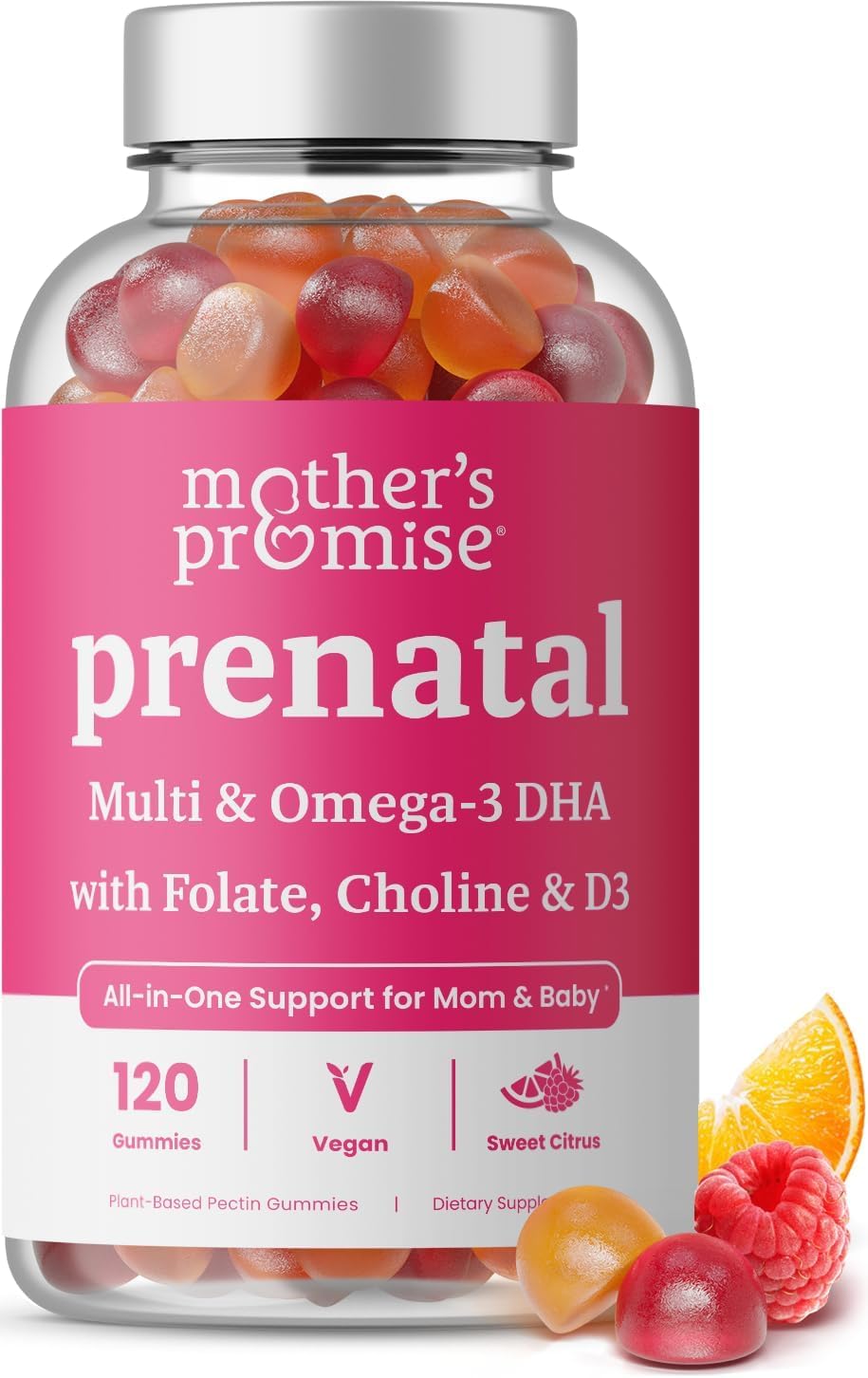 Mother's Promise prenatal DHA gummies bottle promotes convenient daily nutrition
