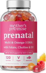Mother's Promise prenatal DHA gummies bottle promotes convenient daily nutrition