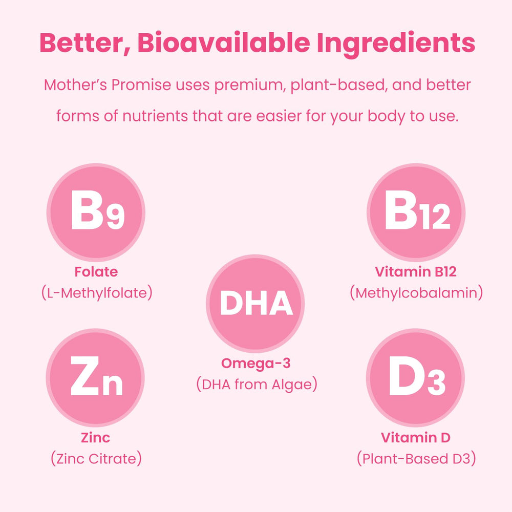 Mother's Promise prenatal DHA gummies label highlights vegan formula