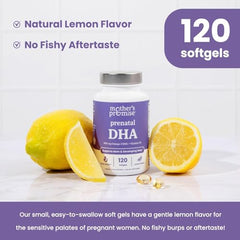 Mother's Promise Prenatal DHA lemon flavor softgels ready for daily use