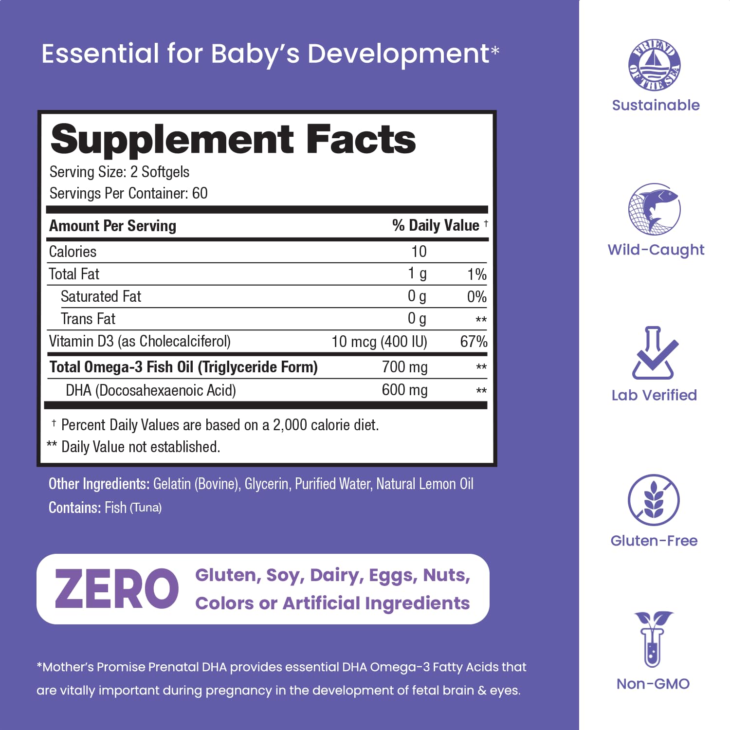 Mother's Promise Prenatal DHA softgels in hand for convenient daily routine