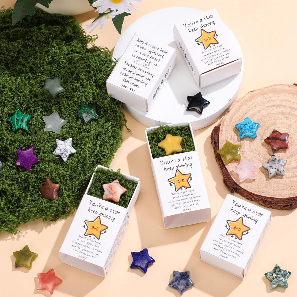 Motipuns natural stones with green moss for an appealing desk keepsake.