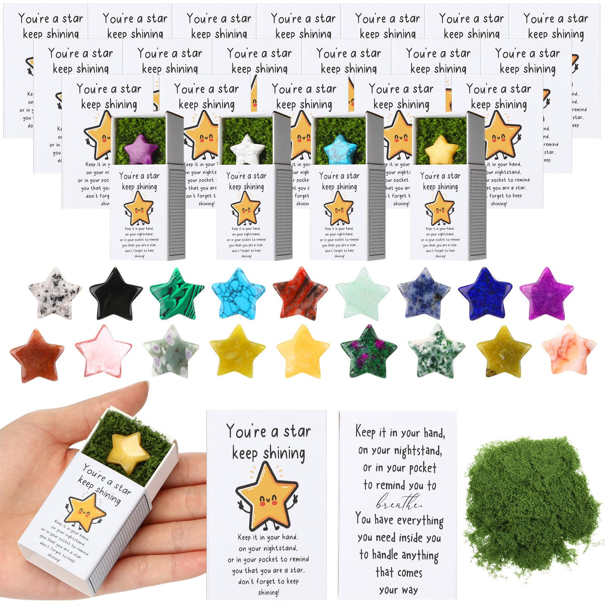 Motipuns pocket hug token with star-stone design for seasonal encouragement.
