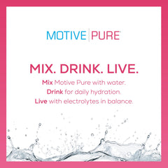 MOTIVE PURE Electrolyte Hydration Berry pump-action bottle, easy daily hydration.