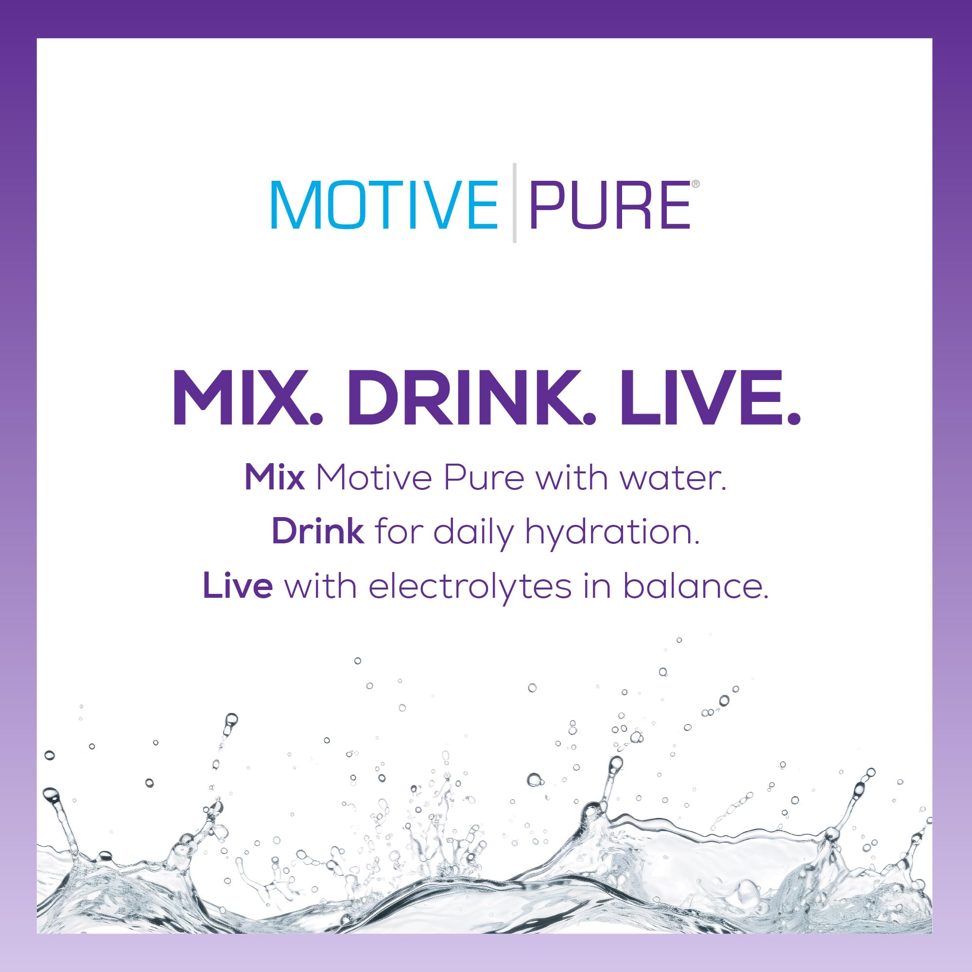 MOTIVE PURE grape electrolyte concentrate pouring into water for easy mixing.