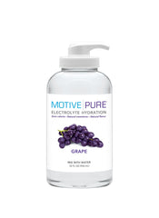 MOTIVE PURE grape electrolyte pump bottle ready for on-the-go hydration and zero-calorie flavor.