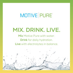 MOTIVE PURE lemon-lime glass highlights naturally flavored hydration for active days