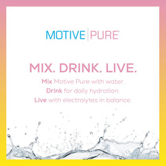 MOTIVE PURE pink lemonade label close-up showing zero-calorie hydration option.