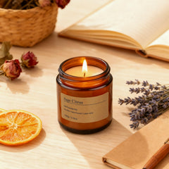 Moulenggu Fir Cedar candle grounds rooms with woody notes in a reusable jar.