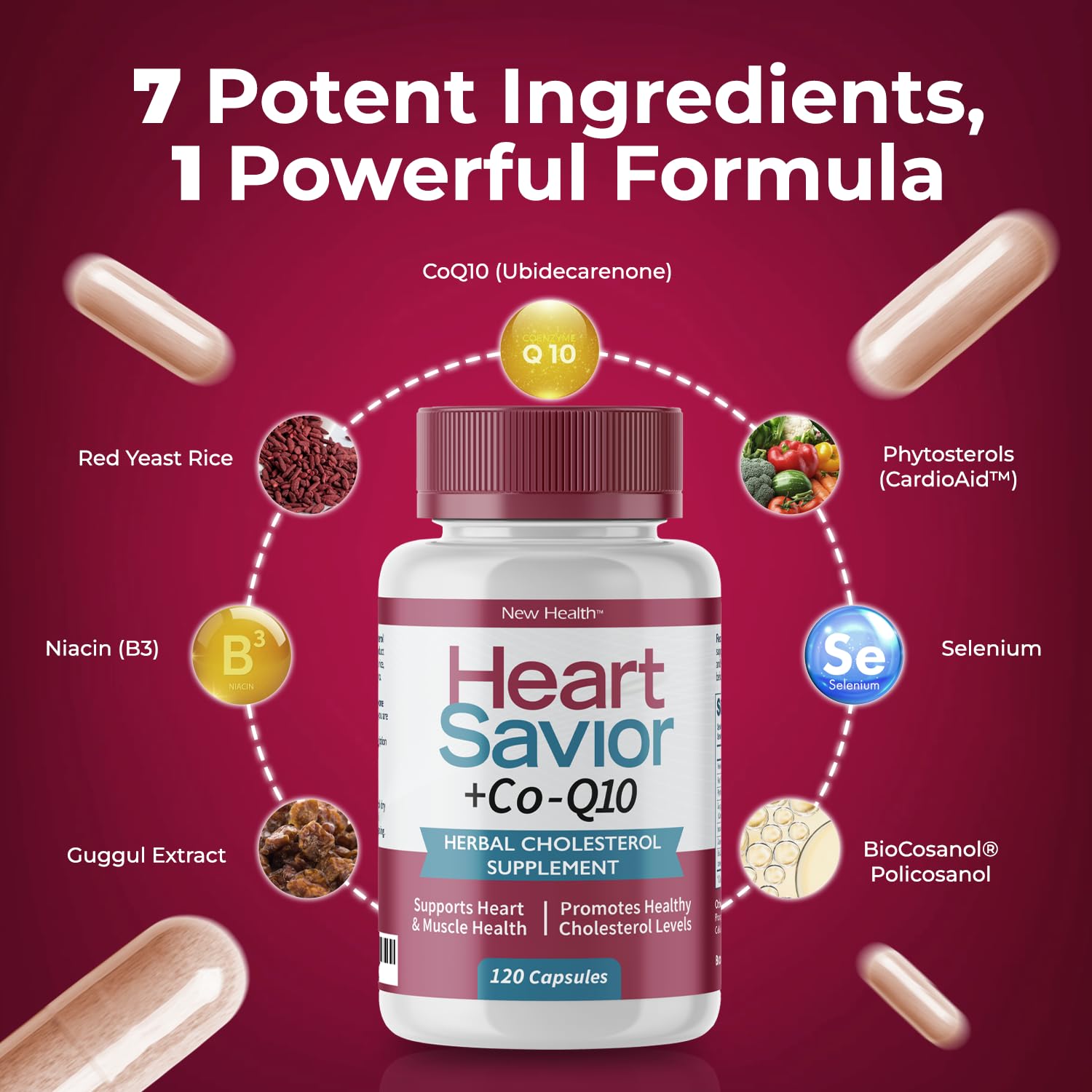 Mountain Health CoQ10 bottle close-up emphasizing 60 mg per serving