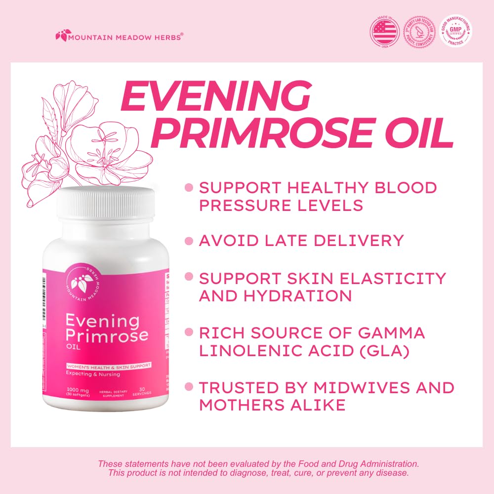 Mountain Meadow Herbs Evening Primrose Oil capsules support skin hydration.
