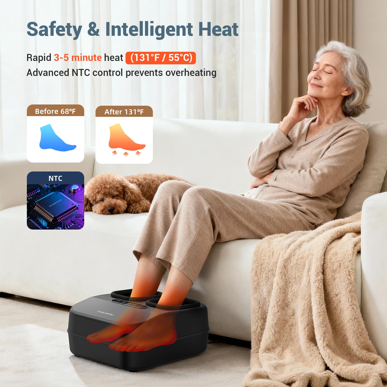 Mountrax foot massager offers 15-30 minute timer for focused sessions.