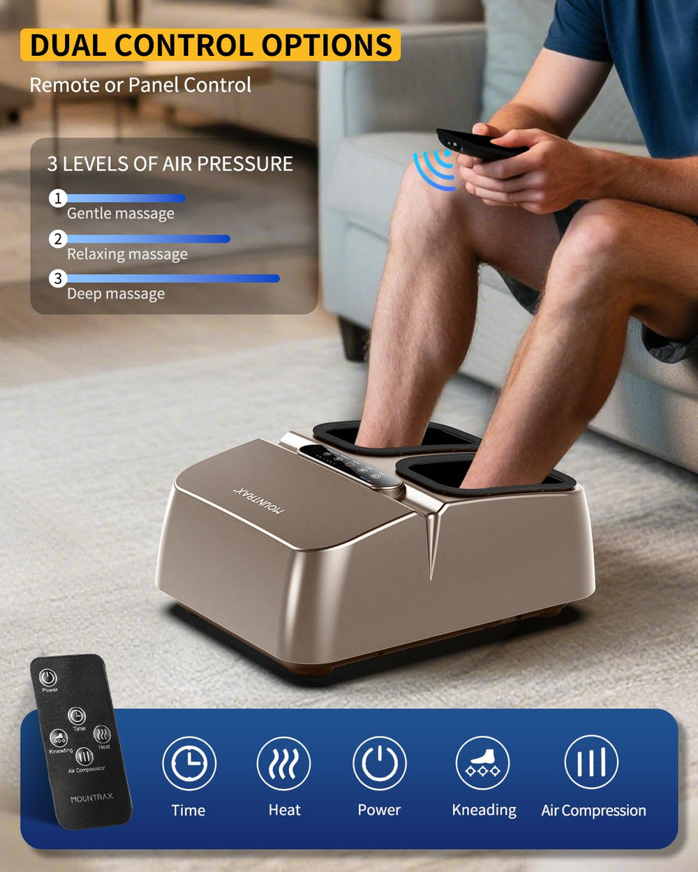 MOUNTRAX foot massager heat function activated for warm circulation