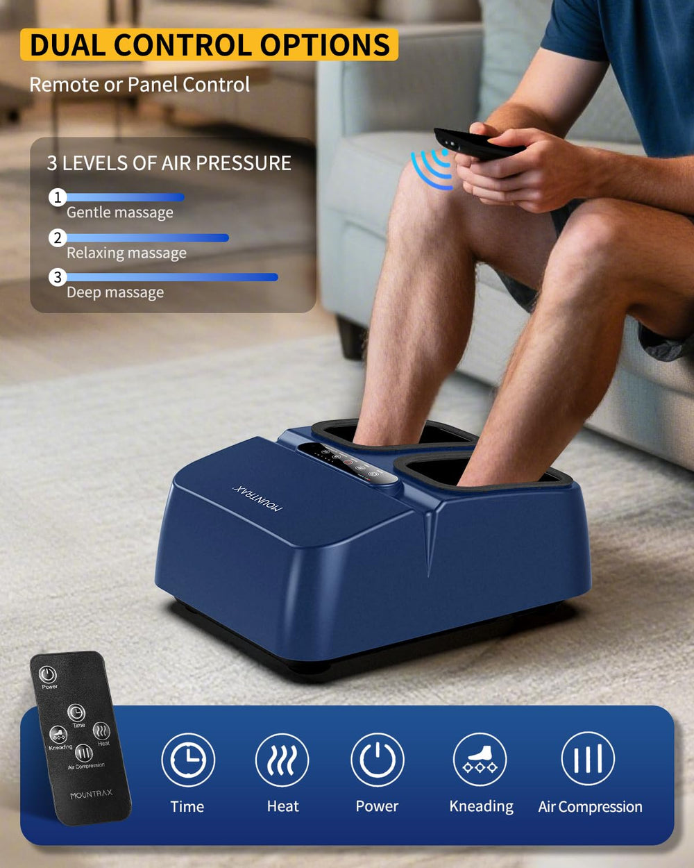 MOUNTRAX Foot Massager operates quietly for home or office use.