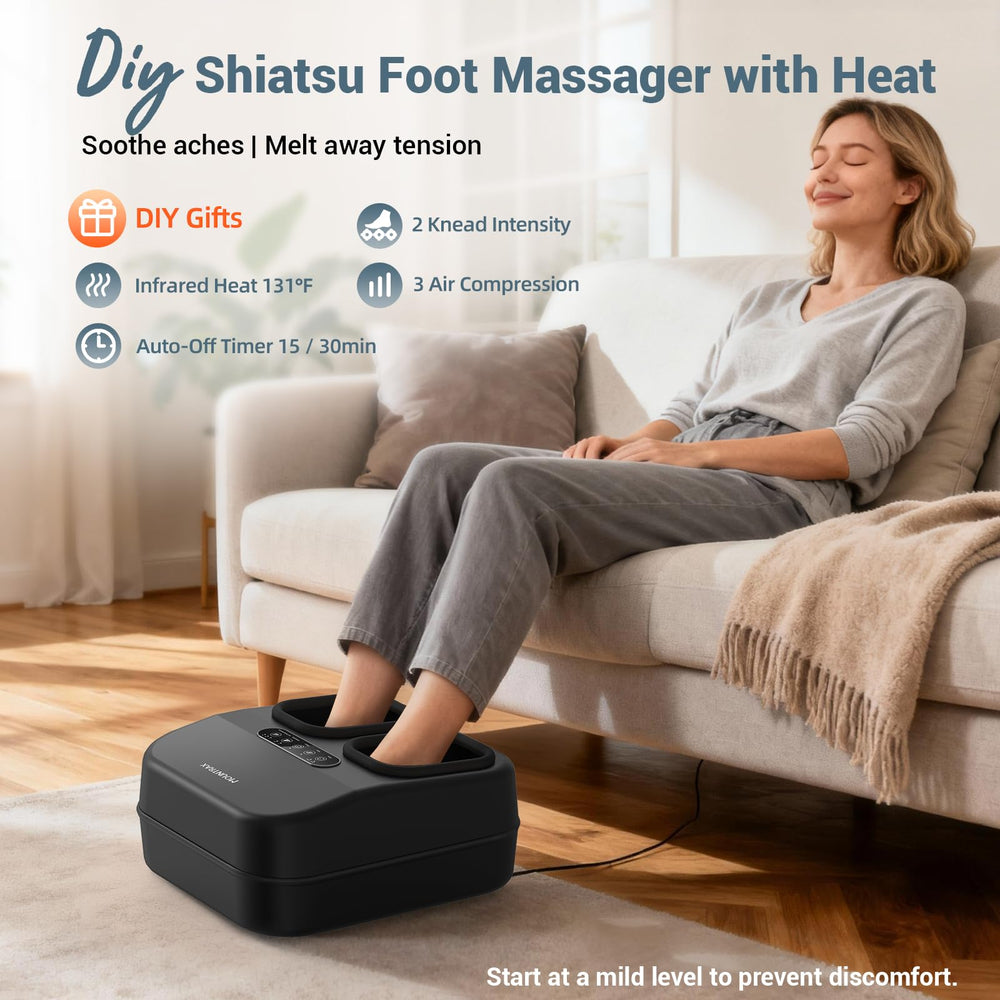 Mountrax Shiatsu foot massager middle nodes target arch tension for comfortable relief.
