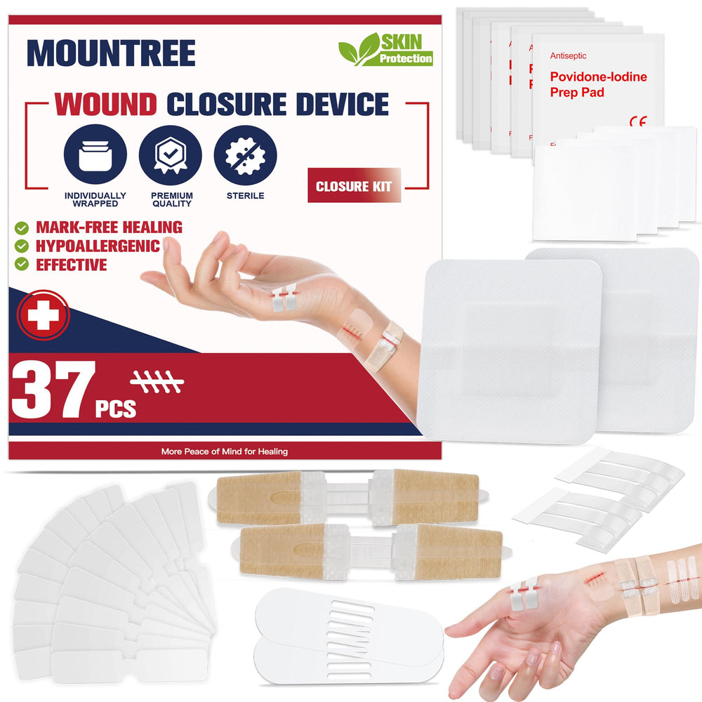Mountree Emergency Wound Closure Strips with Butterfly Bandages offer quick, painless protection.