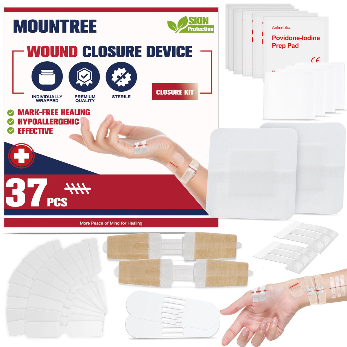 Mountree Emergency Wound Closure Strips with Butterfly Bandages offer quick, painless protection.