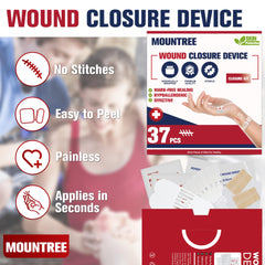 Mountree Laceration Closure Strips provide secure, needle-free support during outdoor activities.