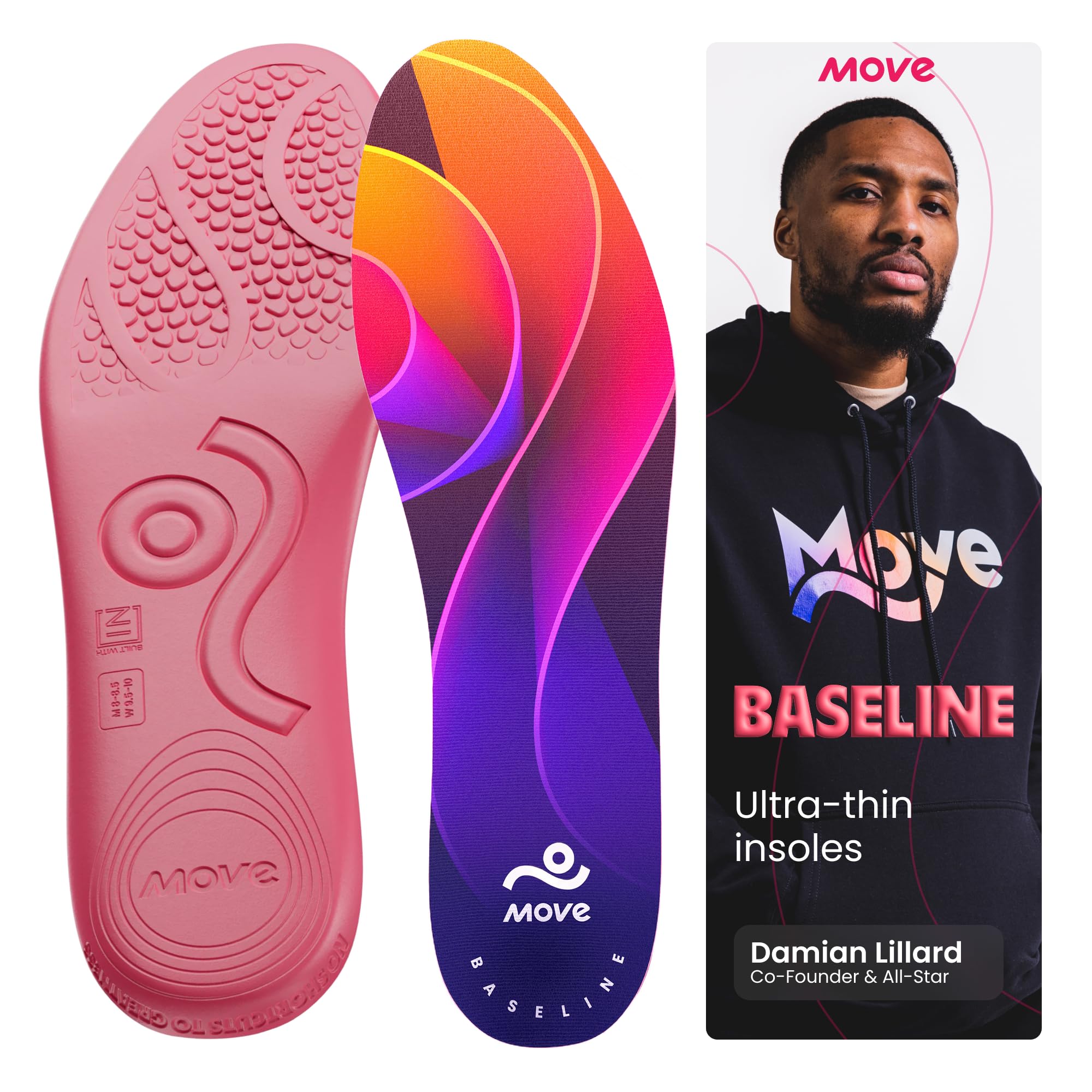MOVE Baseline insoles packaging shows compact design for easy, everyday comfort.