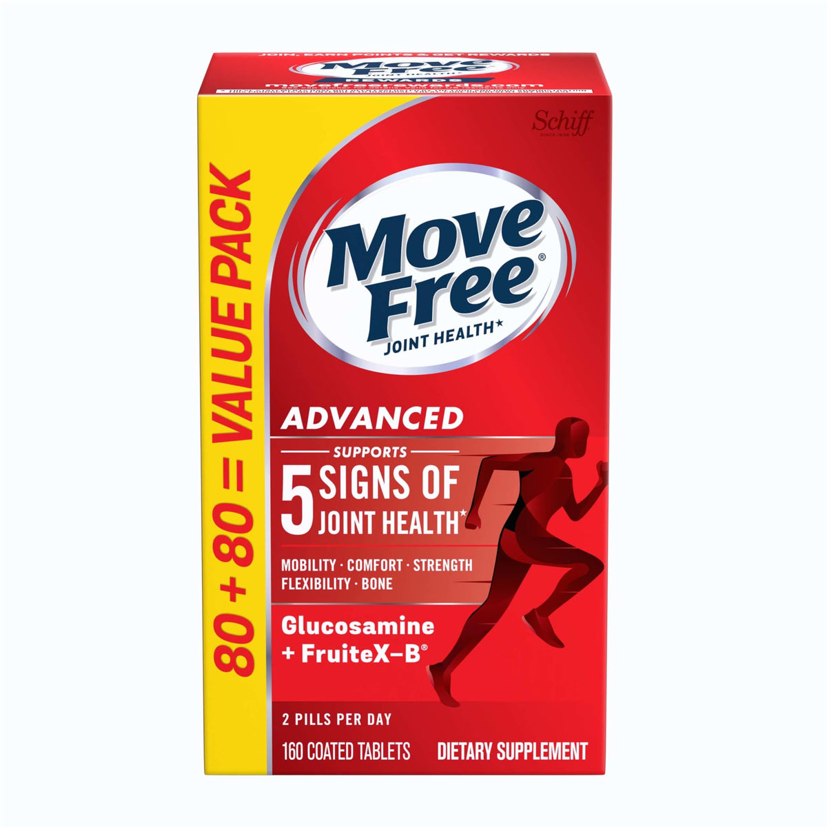 Move Free Advanced bottle front shows a compact joint support bottle for daily use.