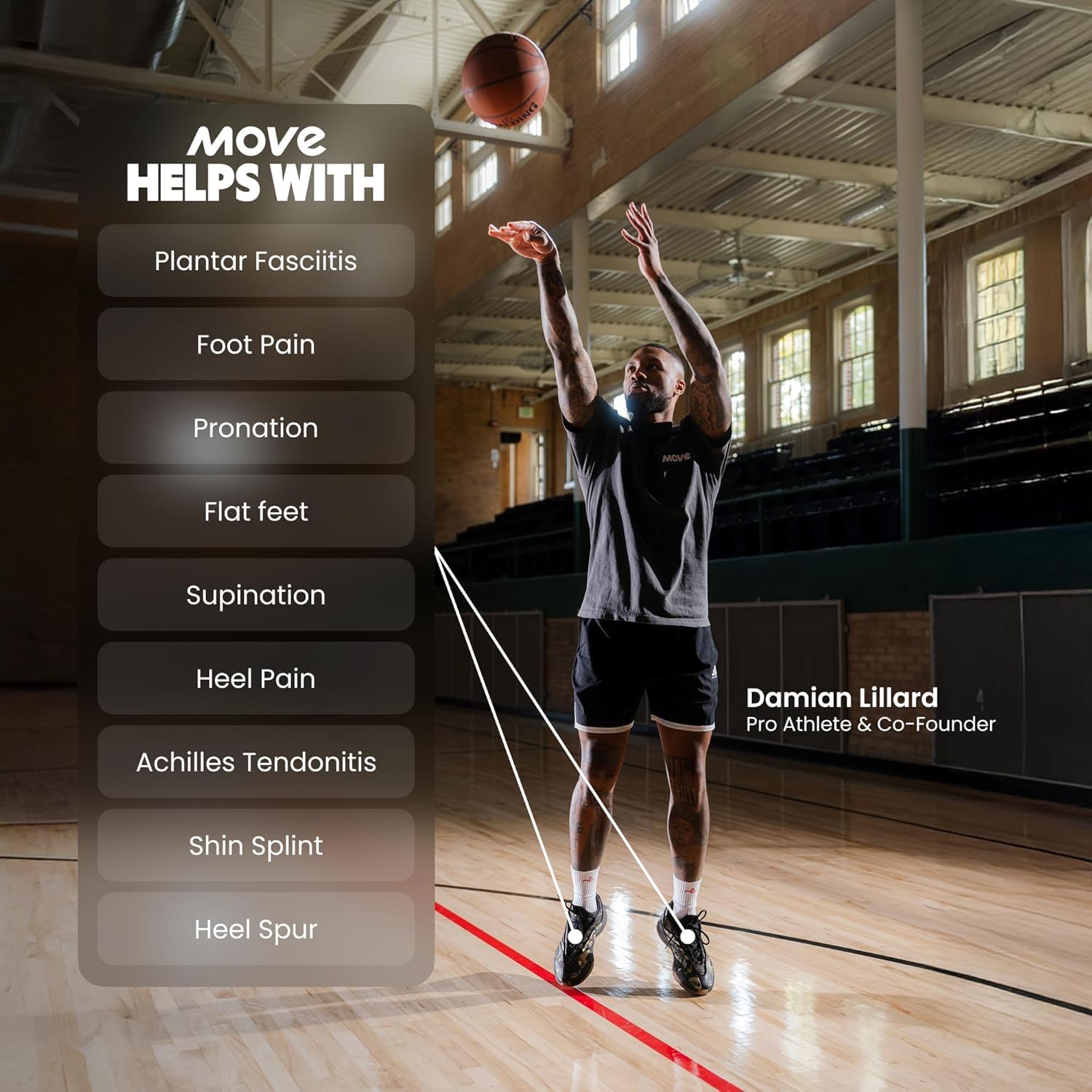 Move Game Day Pro heel-midfoot support improves stability during fast movements.