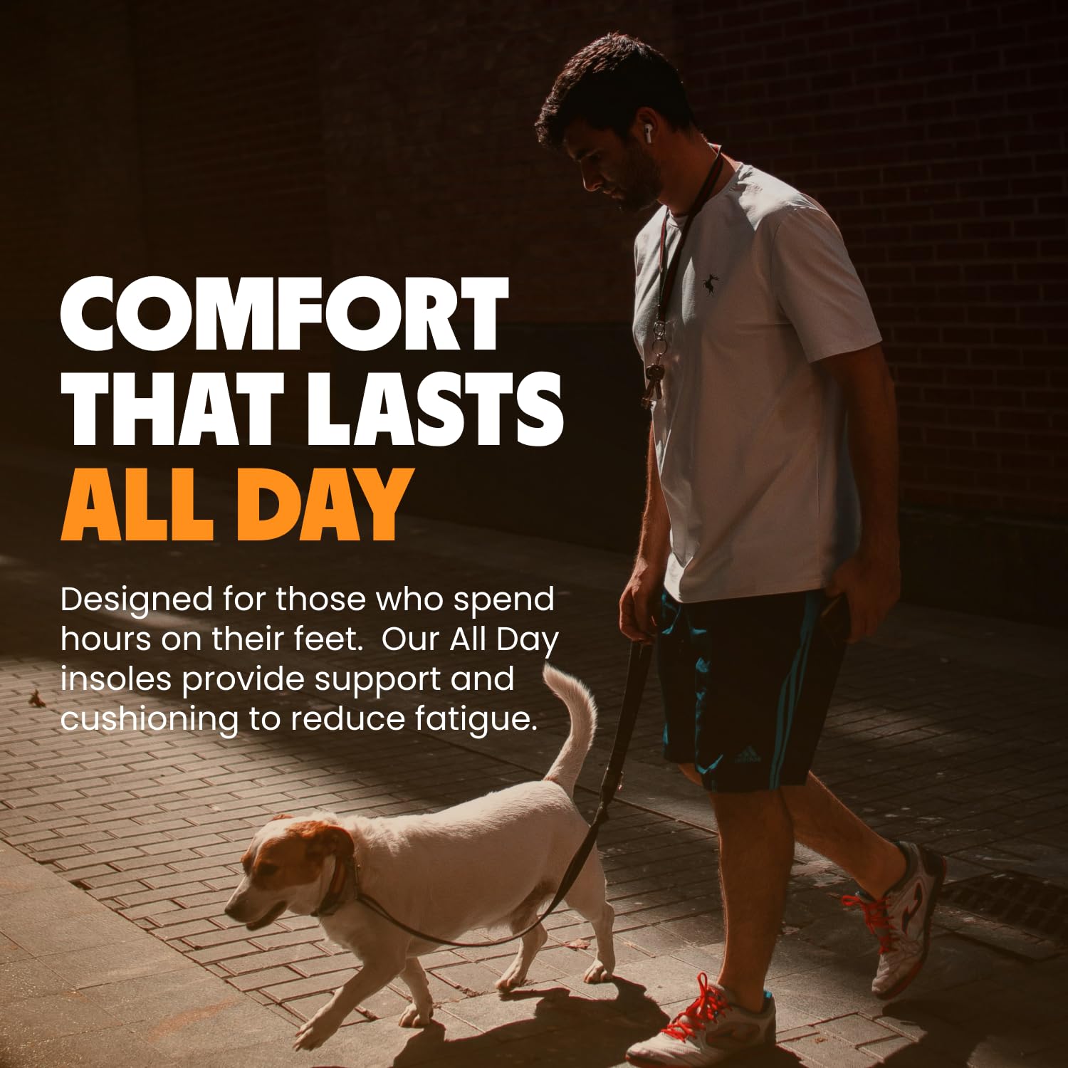 Move All Day Insole used during walking to support everyday activities and reduce fatigue