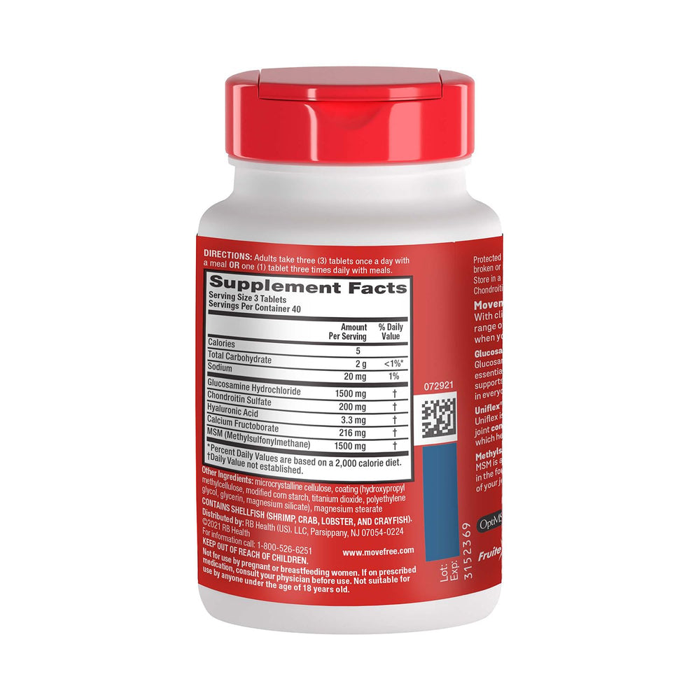 Move Free Advanced glucosamine and chondroitin ingredients highlighted.