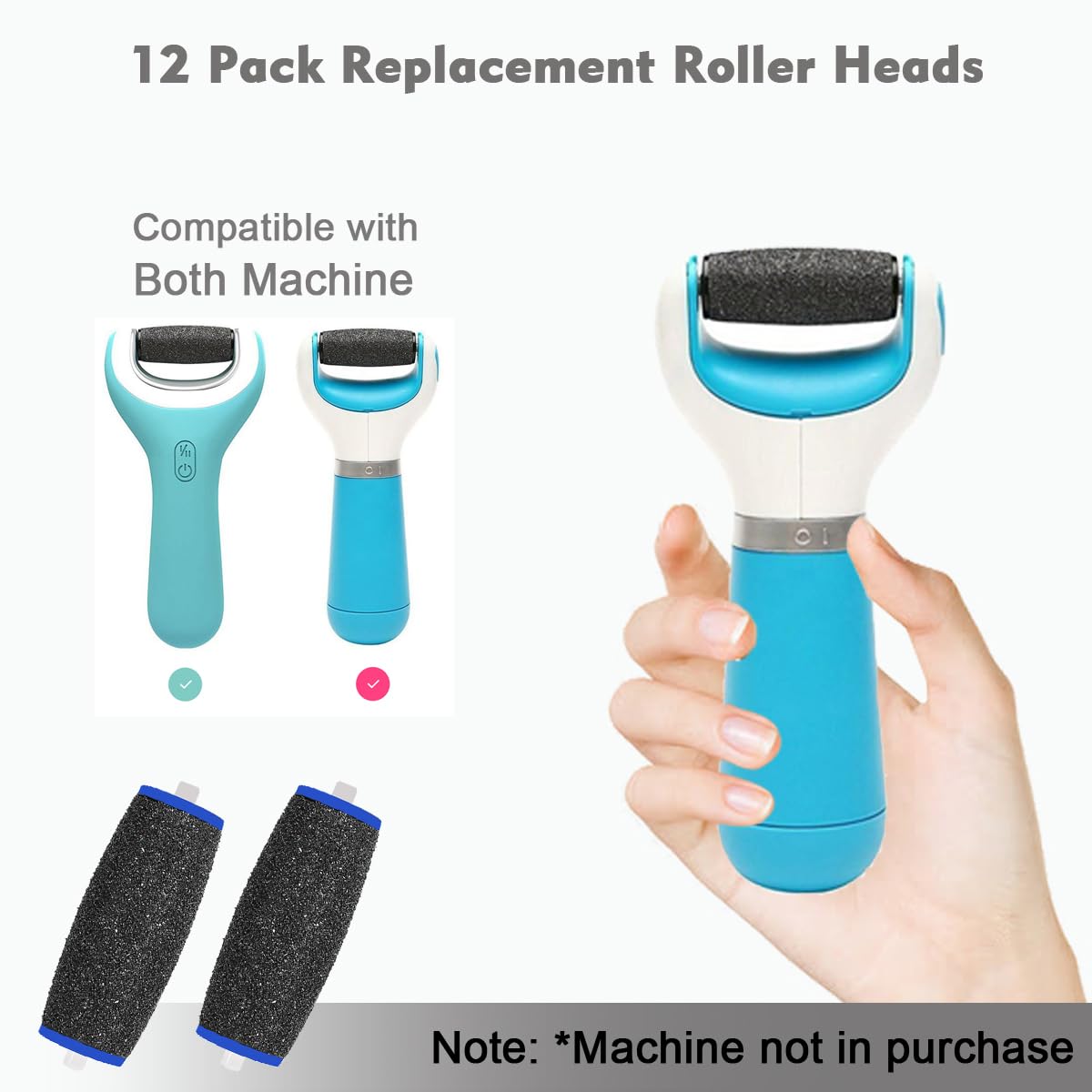 Close-up of MOVELOVE replacement roller showing rough texture for tough skin.