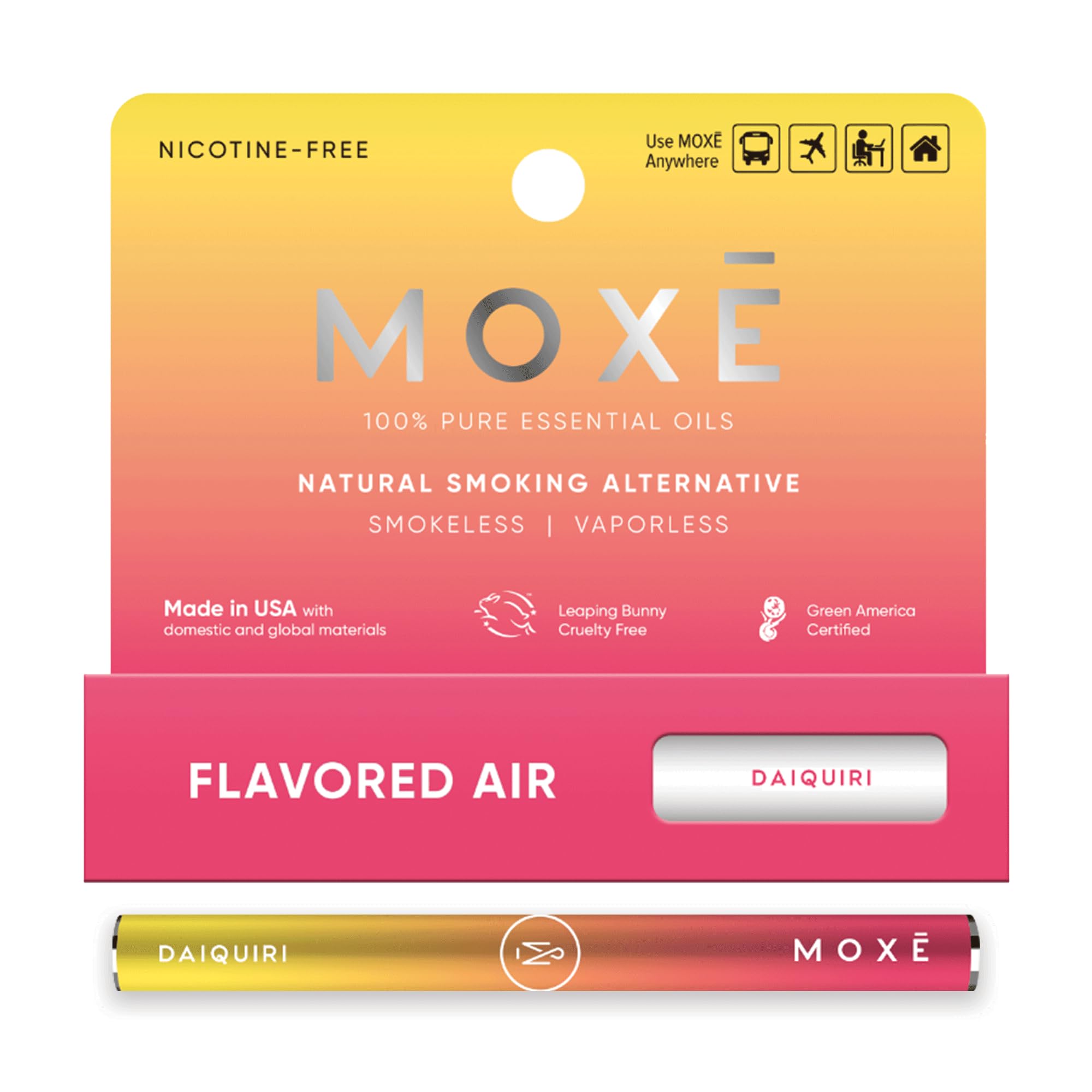 MOXE Daiquiri Inhaler USA-made label highlights pure ingredients.