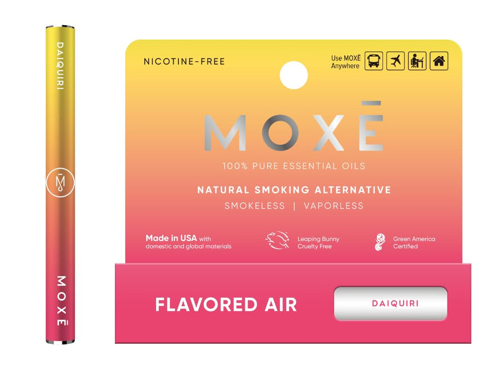 MOXE Daiquiri Inhaler packaging front shows portable aromatherapy on the go.