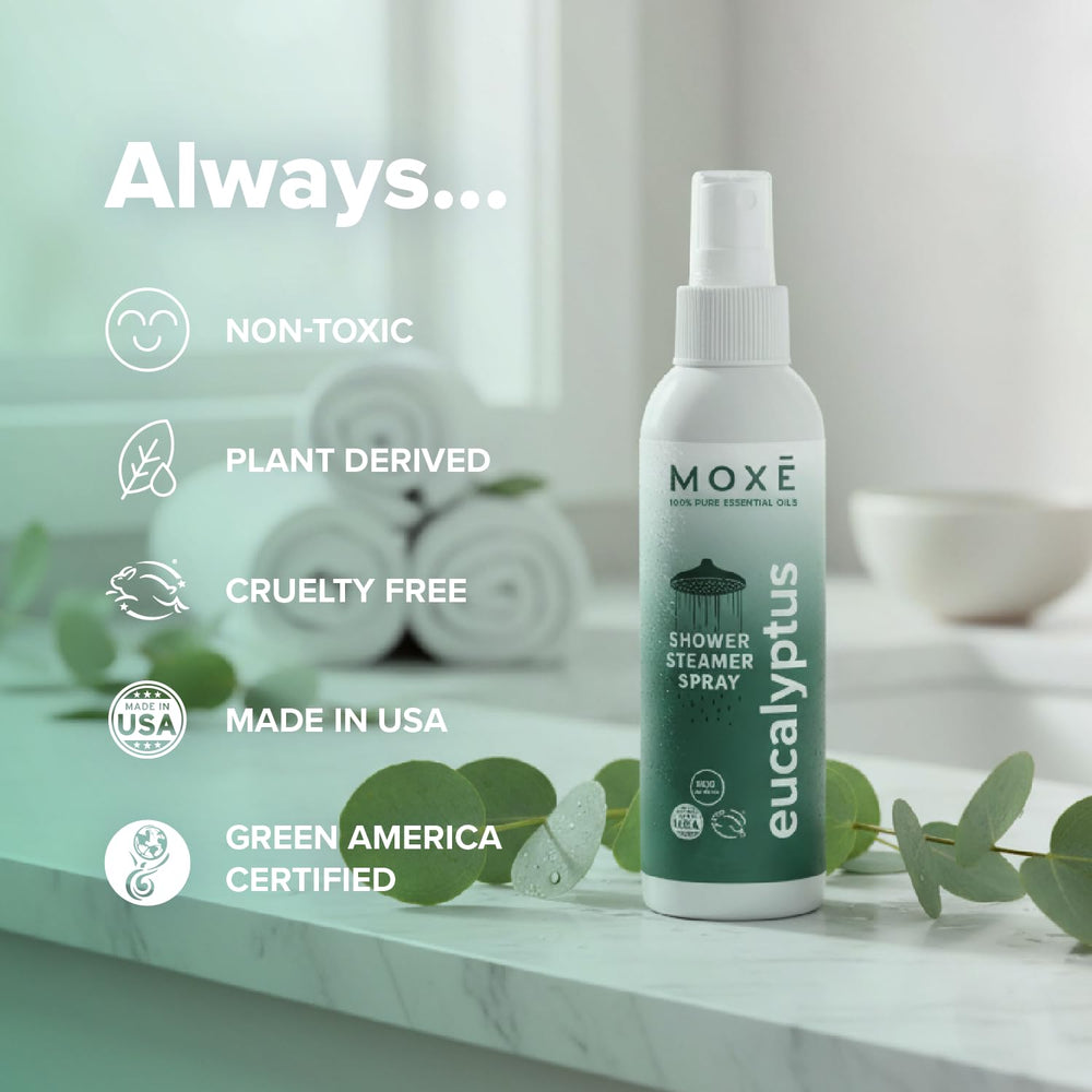 MOXE bottle on sink ready to start a spa moment at home