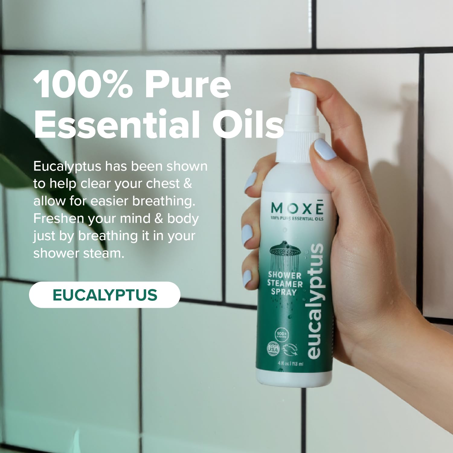Close up of MOXE essential oil ingredients in the mist