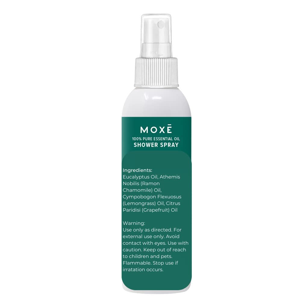 USA made MOXE label on eucalyptus shower mist bottle