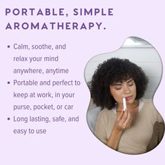 MOXĒ lavender inhaler nozzle close-up highlights pure essential oil in a simple format.