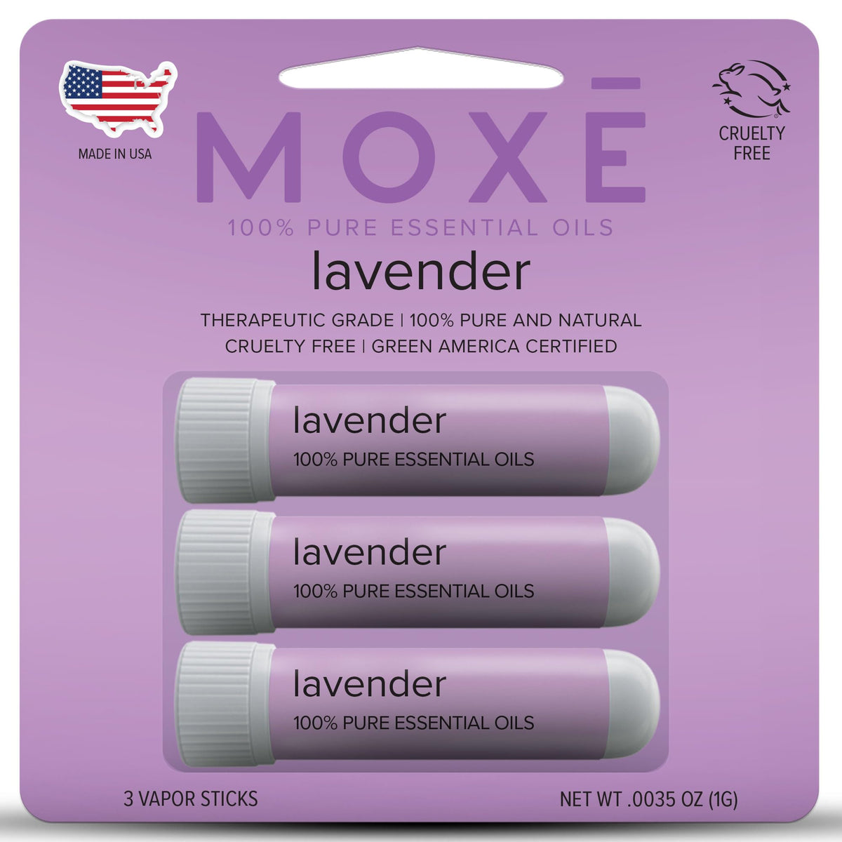 MOXĒ lavender inhaler packaging showcases portable aromatherapy for on-the-go calm.