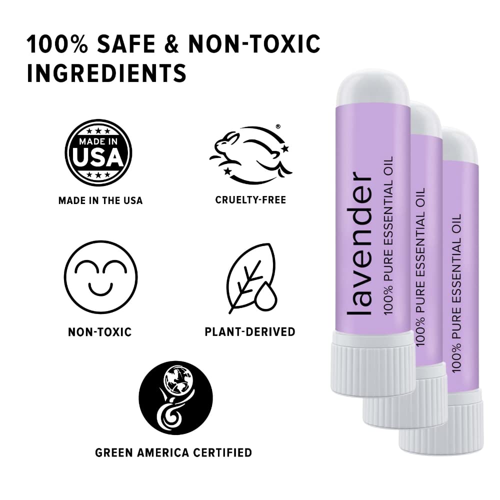 MOXĒ lavender inhaler beside bottle illustrates convenient aromatherapy setup.