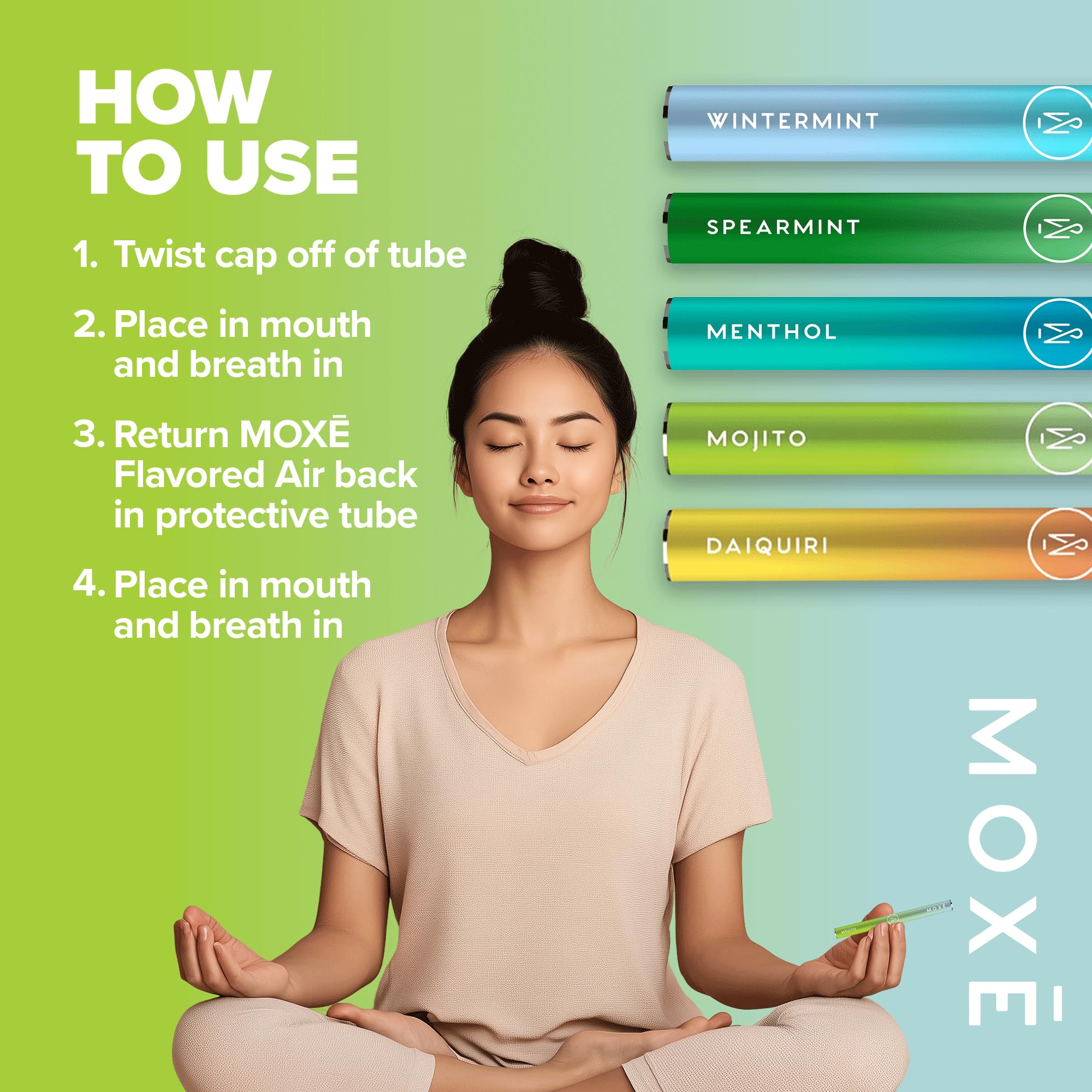 MOXE mojito flavor inhaler—refreshing citrus-mint lift.